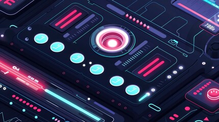 Obraz premium Futuristic digital interface with vibrant colors and interactive elements.