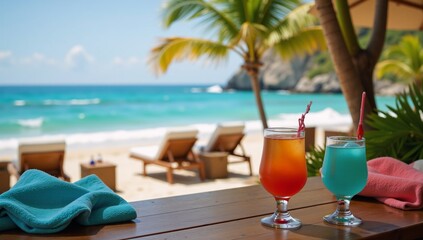 Outdoor Beach Bar Vibrant Cocktails  Ocean View