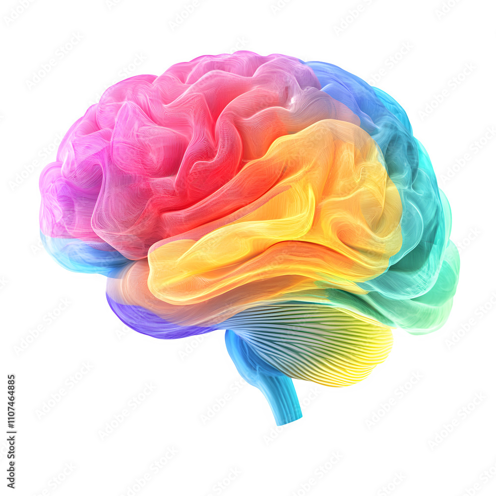 Poster Human brain made of colorful swirling shapes representing creativity, intelligence and imagination, isolated on transparent background