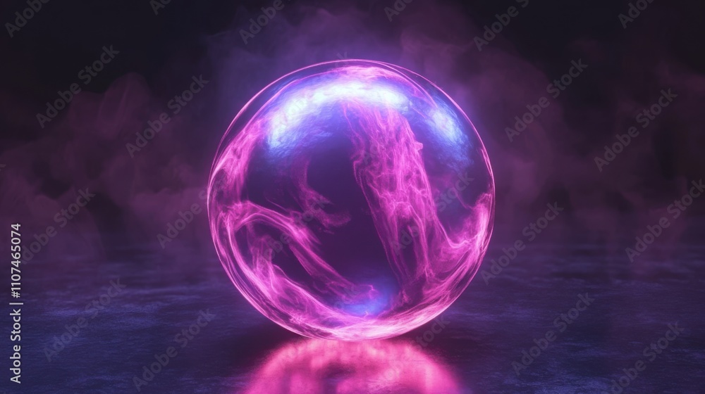 Aufkleber ethereal colorful orb with mystical swirling patterns and glowing light reflection in dark atmospher
