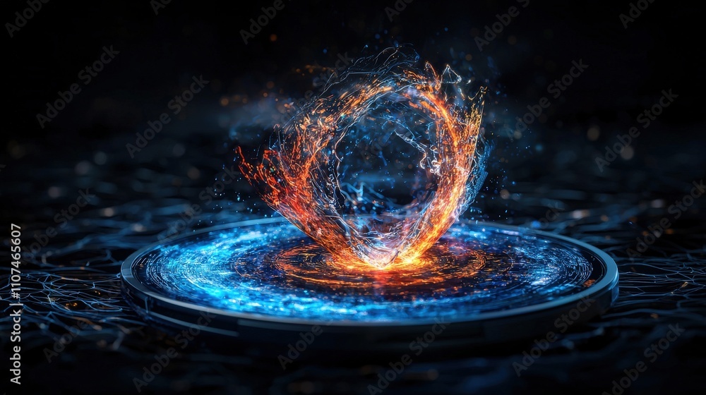 Poster futuristic scanner reveals layers of glowing energy in technological scene abstract art environment 