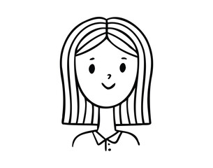 Fototapeta premium Cute girl line art avatar, hand drawn doodle logos of woman character. Social media girl avatar, simple icon. Isolated in white background.