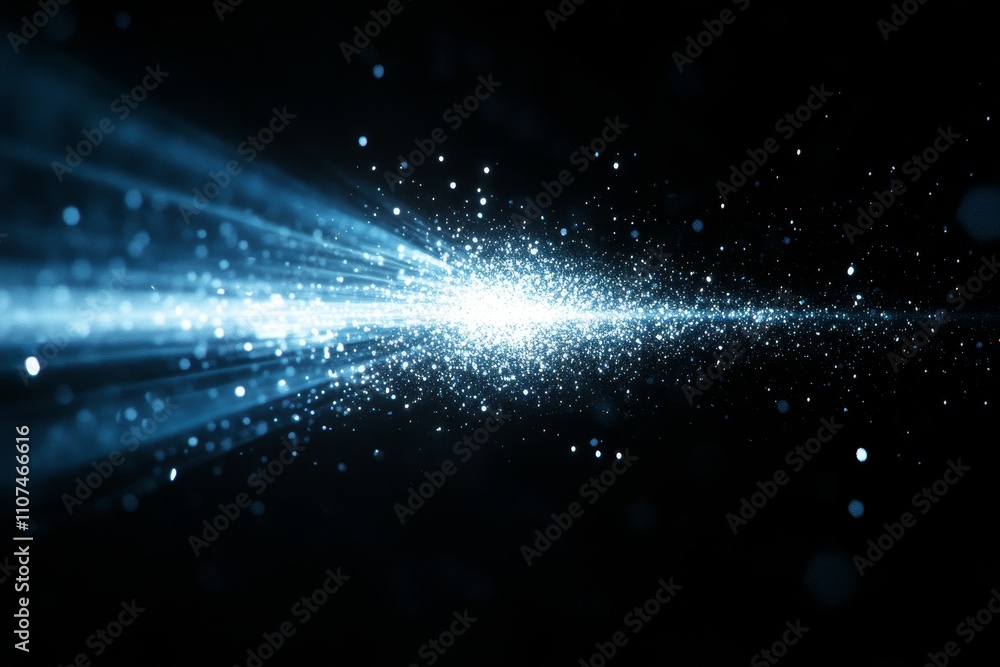 Poster stunning light rays with sparkling particles creating a captivating cosmic effect in a dark space ba