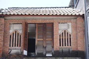 Detailed view of windows, doors and balconies of city buildings 