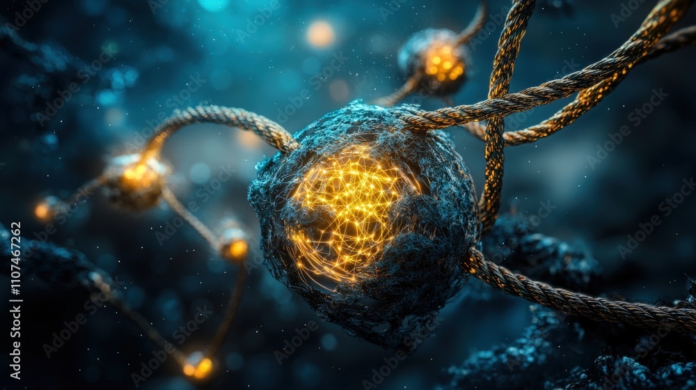 Aufkleber Dynamic cellular network microcosm digital art sci-fi environment close-up viewpoint interconnected concepts for innovation