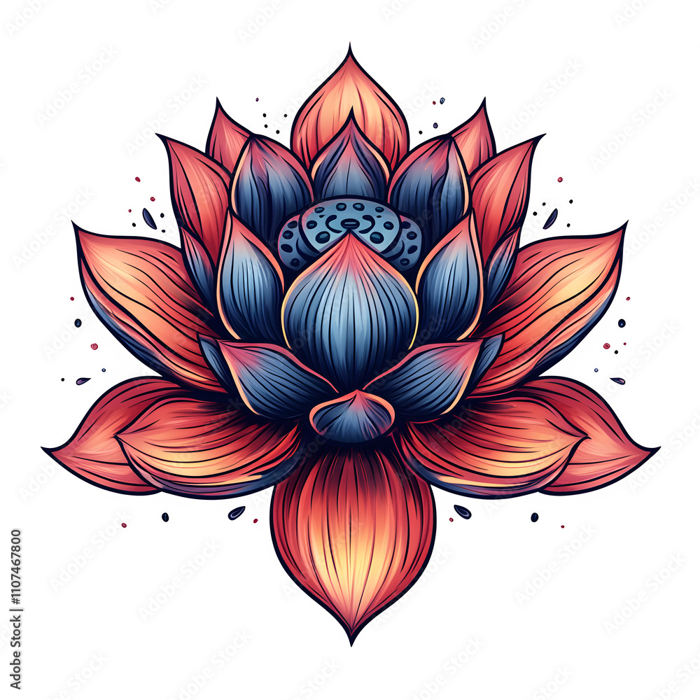 Poster vibrant lotus flower illustration with gradient petals on a transparent background, creating a capti