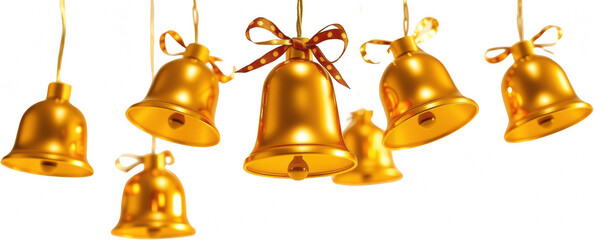 Obraz premium Golden Bells Hanging Festive Christmas Decorations New Year