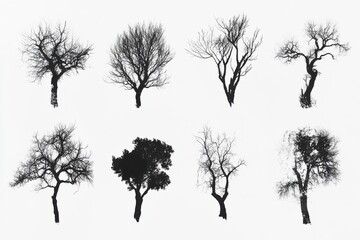 Fototapeta premium Chic array of shadowy tree shapes against bright background, crafted using ink and strong brush methods
