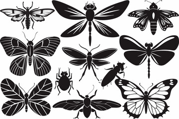Obraz premium Elegant Butterfly and Insect Silhouettes – Nature-Inspired Designs