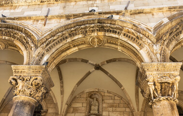 Dubrovnik, detail of the capitals of the columns of the Rector's Palace, a historic building that...