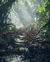 Marching army ants in jungle