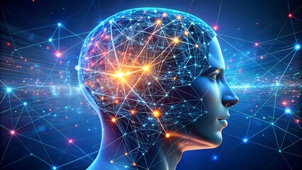 Fototapeta premium 4K Image Download of AI Head with Digital Brain in a Complex Data Network