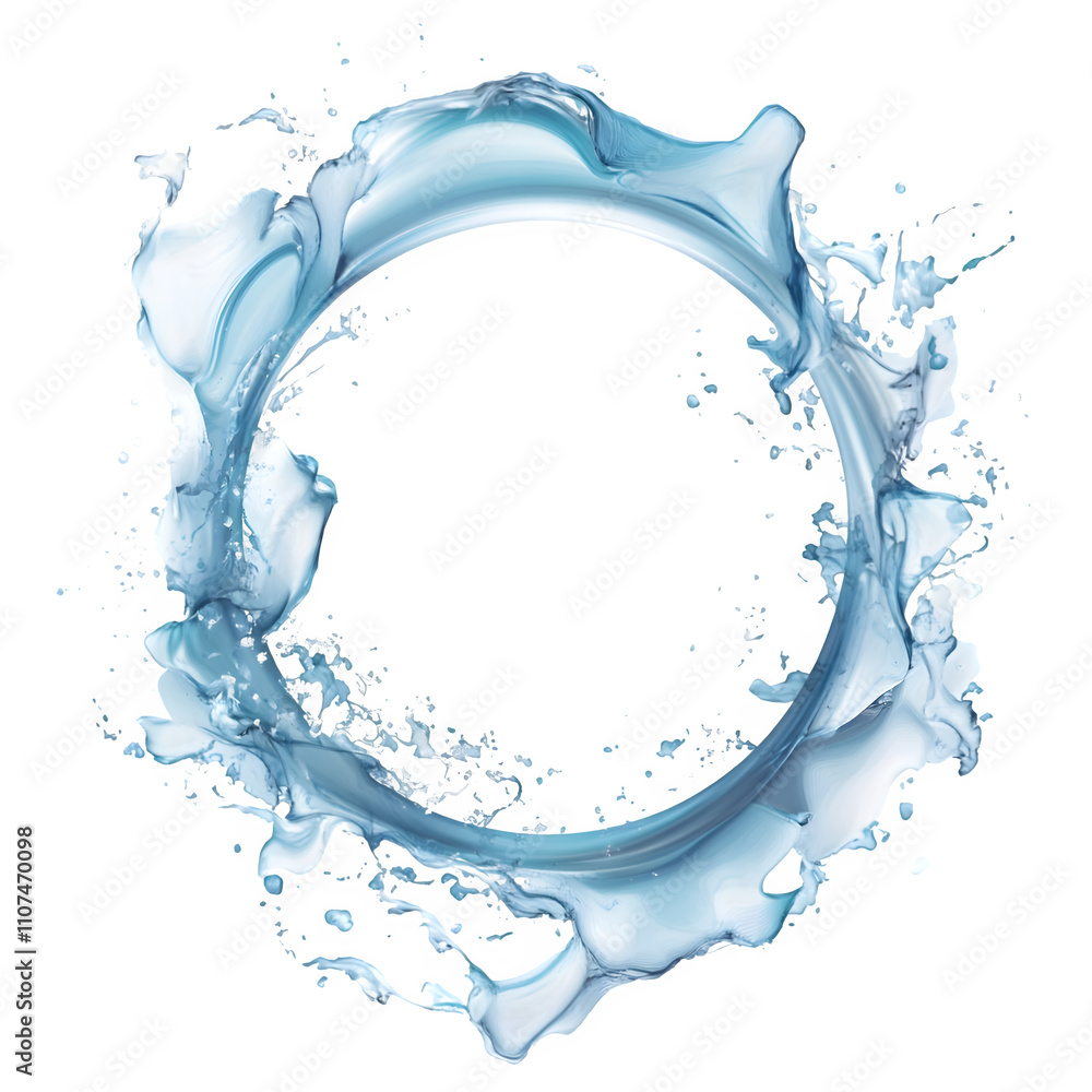 Poster Refreshing circular water splash forming a dynamic frame on a transparent background, ideal for projects related to purity, nature, and beverages