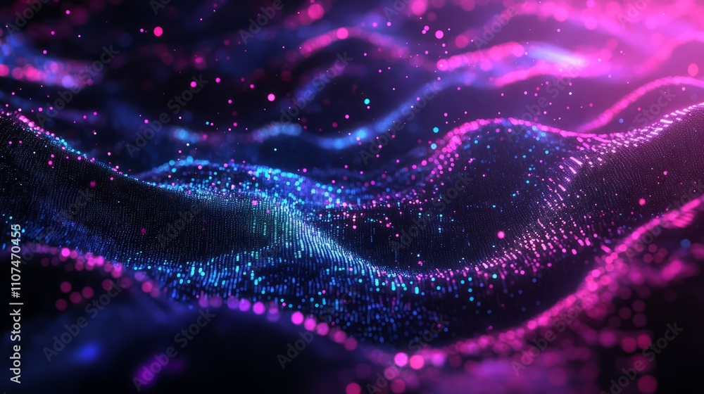 Poster abstract futuristic 3d rendering of big data technology network with connected nodes, visualizing a 