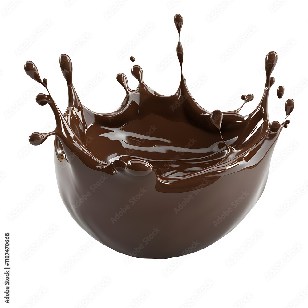 Aufkleber dark chocolate splashing and forming a perfect sphere with crown-shaped spikes against a transparent