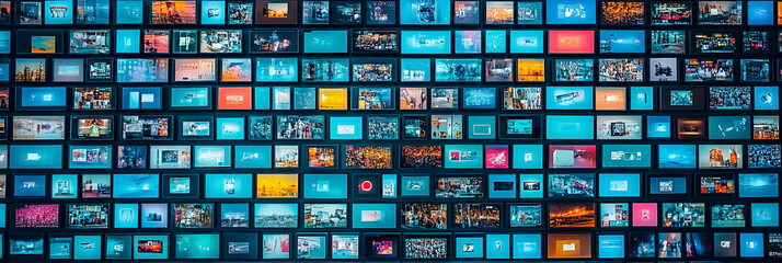 Abstract Digital Collage, A Myriad of Screens Displaying Varied Images, Cityscapes, and Textures in Vibrant Hues