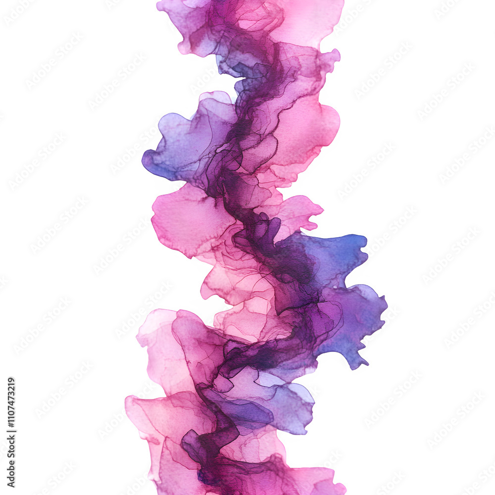 Poster vibrant pink and purple abstract fluid art painting with vertical design element on transparent back
