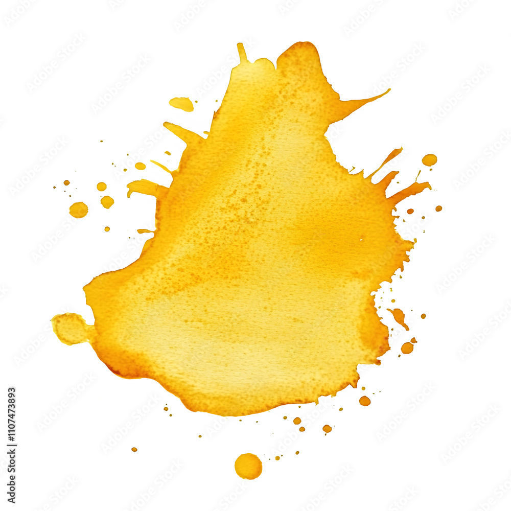 Poster bright yellow watercolor splash generating a textured and artistic impact, set against a clear backg