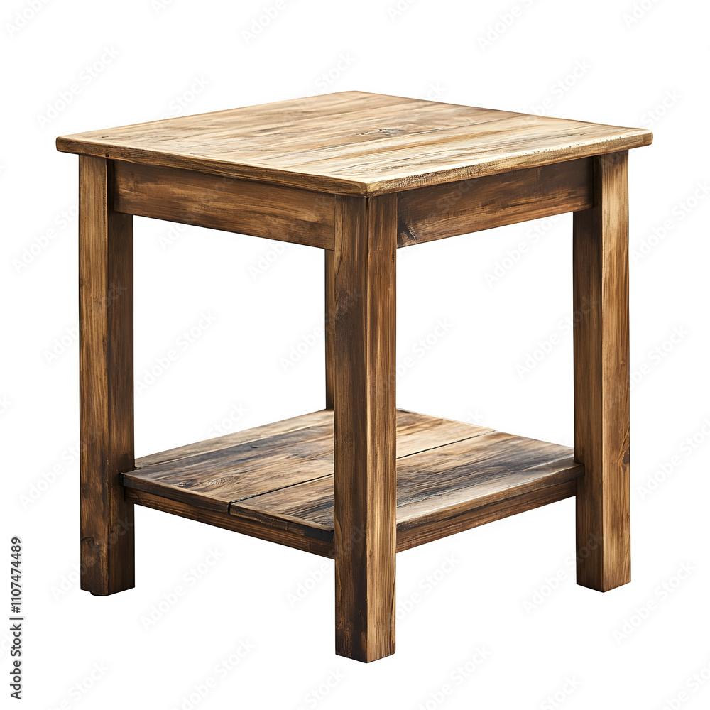 Poster rustic wooden end table with a lower shelf, isolated on a transparent background, perfect for interi