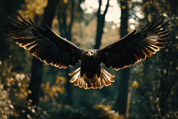 Obraz premium Bird Flying Through Forest