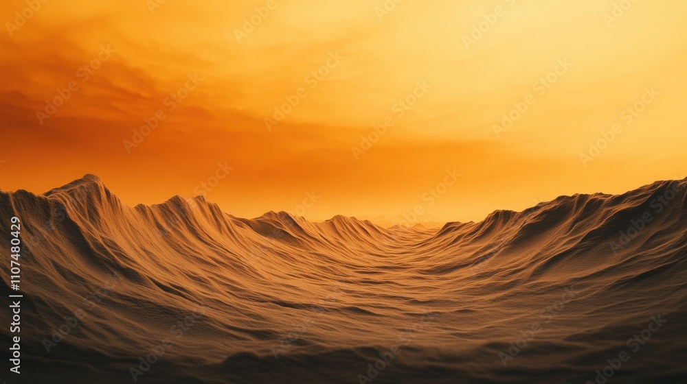 Poster a stunning view of rolling waves under a golden sunset, creating a serene atmosphere with warm hues 