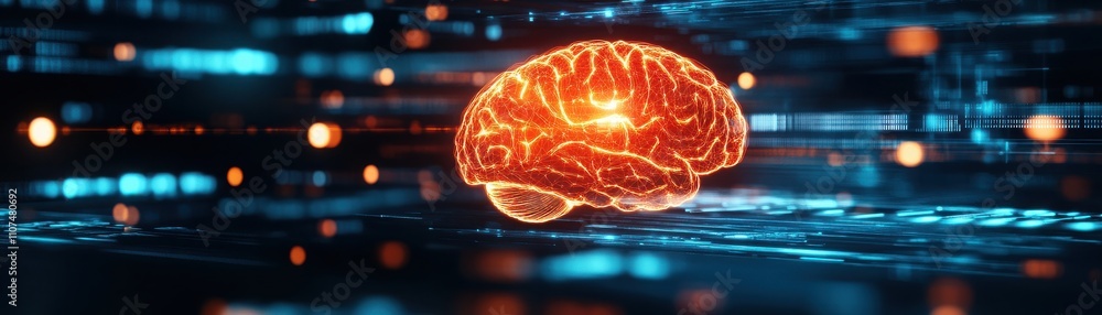 Poster a vibrant digital representation of a brain, symbolizing artificial intelligence and technological a