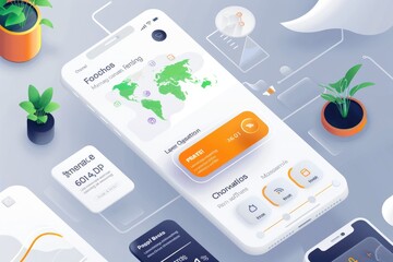 Mobile app interface showcasing data visualization and environmental metrics.