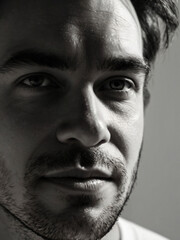 Obraz premium A monochrome, blurred portrait emphasizing light and texture.