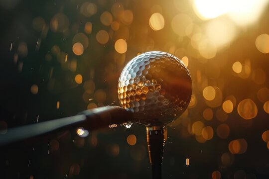 golf club hits ball, close up shot, advertising shoot golf club