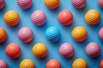 advertising shooting of a set of golf balls bright colors minimalism