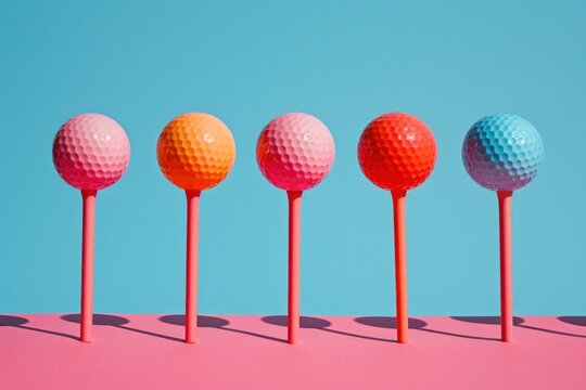 advertising shooting of a set of golf balls bright colors minimalism