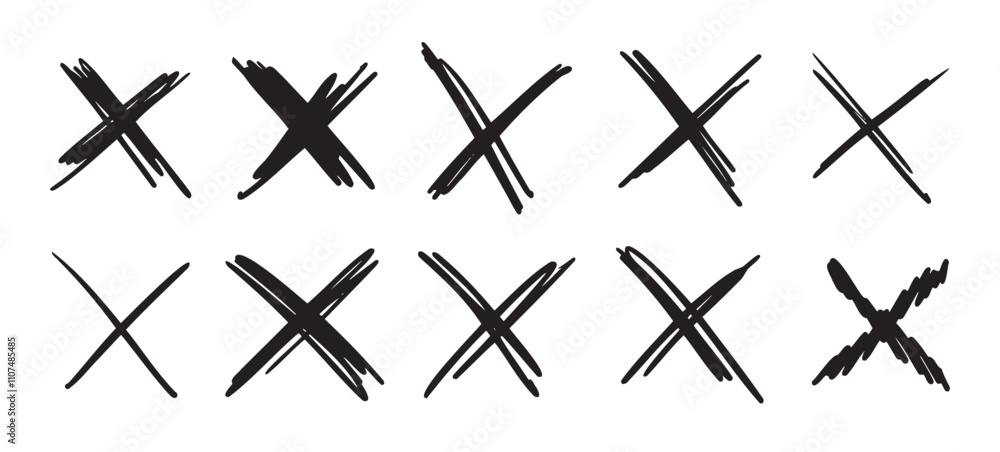 Fototapete doodle scribble crosses to cross out or mark text set. x sign sketch style. denial signs isolated on