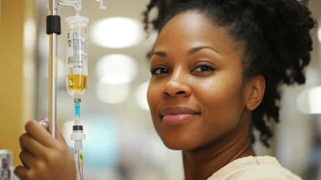 Confident female nurse administering IV fluids in hospital. - Powered by Adobe
