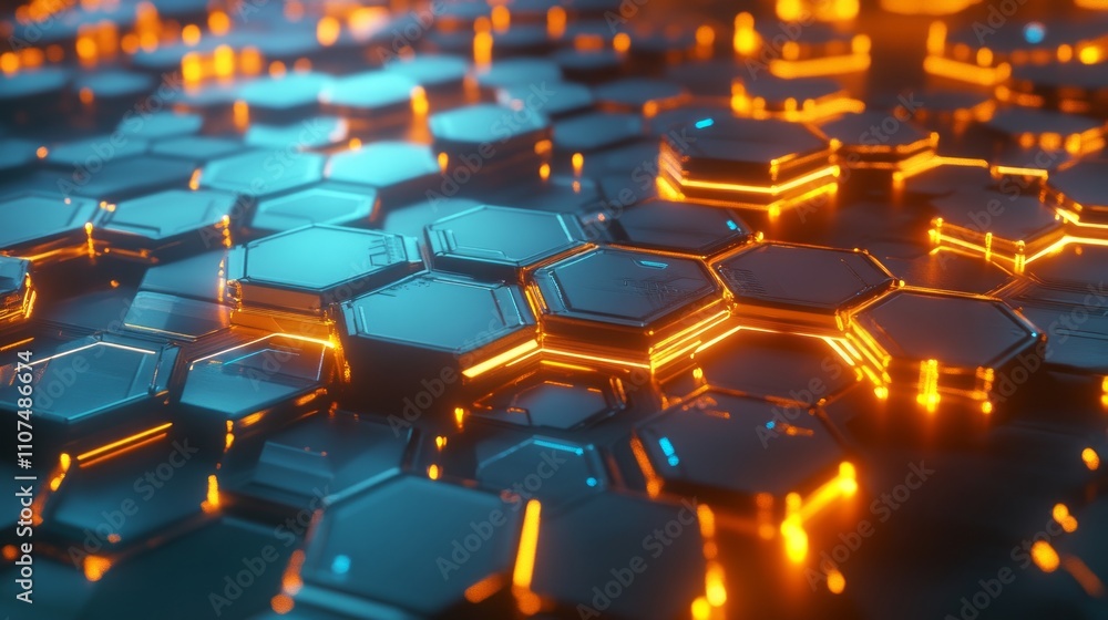 Aufkleber futuristic technology background featuring glowing hexagons in a dynamic honeycomb pattern, perfect 