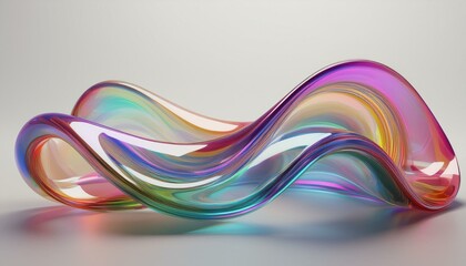 Fototapeta premium Colorful wavy glass shape with reflections on a light background rendered