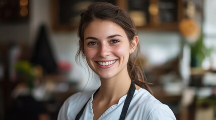 Obraz premium Portrait of a smiling happy friendly store employee in holiday shopping season