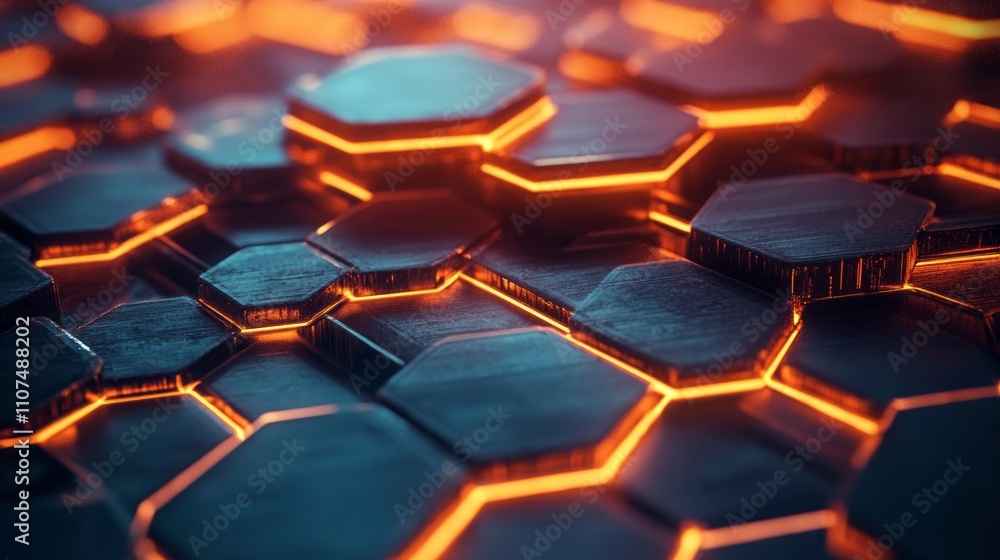 Poster futuristic technology background featuring glowing hexagons in a dynamic honeycomb pattern, perfect 
