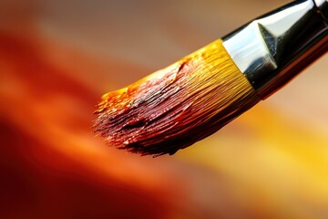 Fototapeta premium Close-up of paintbrush with red paint.