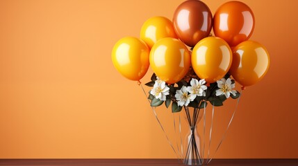 Colourful balloons bunch on a yellow wall background