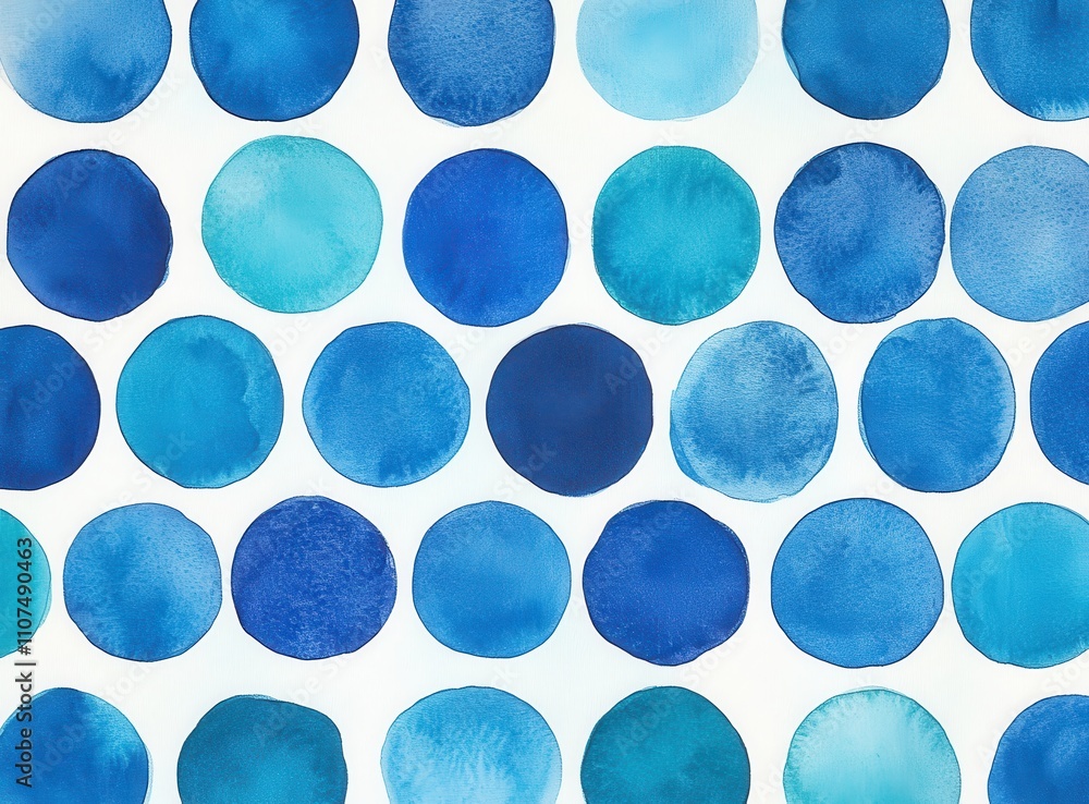 Poster Abstract Background with Circular Watercolor Dots in Shades of Blue on a White Canvas Creating a Calm and Soothing Visual Experience for Various Creative Projects