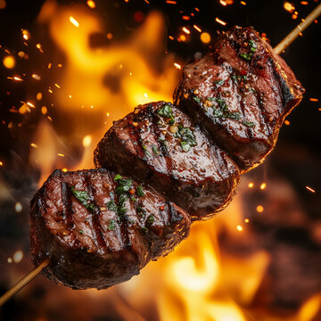 Picanha no espeto, fogo e brasas churrascaria