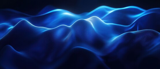 Abstract Blue Waves in Motion with Smooth Curves and Shimmering Light Effects Ideal for Backgrounds and Artistic Projects
