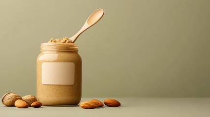 Clean Glass Container Mockup for Nut Spread Packaging Featuring Vegan and Healthy Food Branding