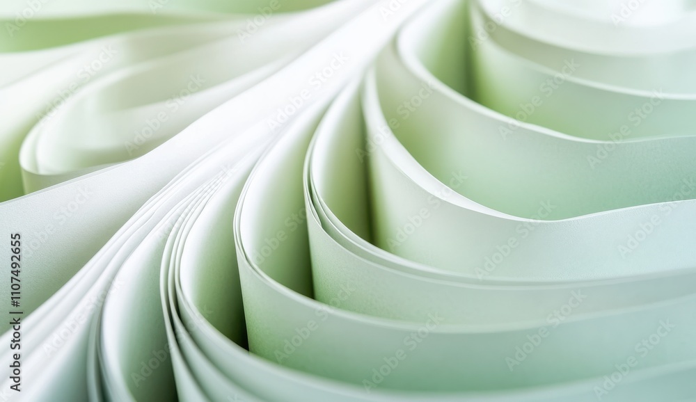 Aufkleber abstract close-up of curving sheets of paper in soft green tones, creating a tranquil and artistic b