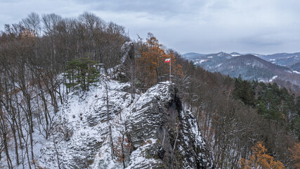 winter in the mountains. Jehla rock in Ceska kamenice, Czech republic.