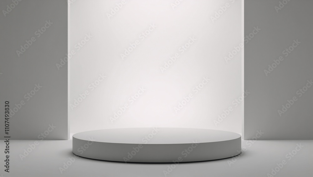 Fototapete a grey-toned abstract stage or platform for product presentations set against a plain white wall bac