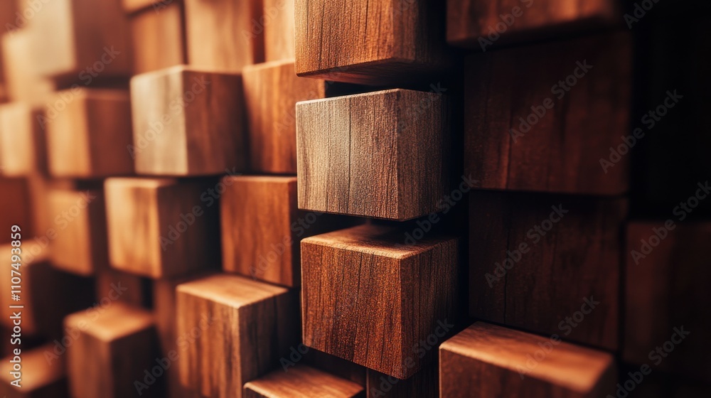 Poster abstract composition of wooden blocks creating a visually engaging textured background, featuring va