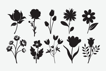 Floral Silhouettes Collection – Black Botanical Design Elements