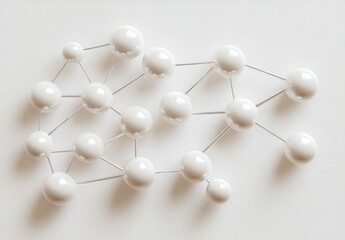 Obraz premium Abstract representation of a molecular structure with white spheres interconnected by thin lines, symbolizing scientific concepts and innovation in chemistry and technology.
