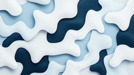 Abstract blue and white wavy layered pattern with overlapping organic shapes and 3D depth effect